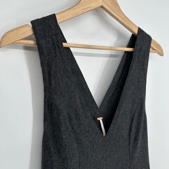 Free People Gemma’s Favorite Dress Wool Blend V-Neck Apron Style Pinafore Gray - Picture 8 of 13